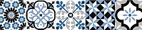 6 bandes adhésives motif Azulejos L.4,8 x H.195 x l.0,4cm - bleu et noir