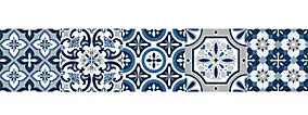 6 bandes adhésives motif Azulejos L.4,8 x H.195 x l.0,4cm - bleu et gris