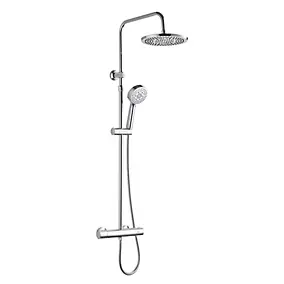 Colonne de douche thermostatique ronde avec douchette, pomme de douche, barre réglable et mitigeur, chrome, Edouard Rousseau Lueggo