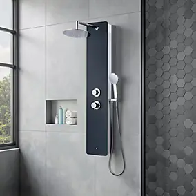 Colonne de douche mécanique avec pommeau + douchette 1 jet + flexible, gris anthracite, Edouard Rousseau Eris