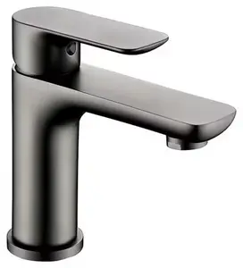 Mitigeur lavabo design graphite mat avec bec fixe et vidage clic-clac