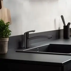 Mitigeur évier noir mat bec bas pivotant NALO