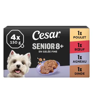 CESAR Assortiment de barquettes en gelée délicate 4 variétés pour chien senior 10 + 4x150g