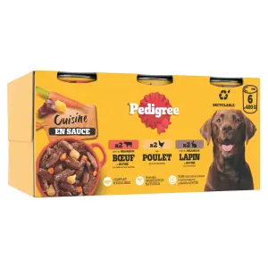 PEDIGREE Les cuisinés boîtes pâtée en sauce 3 variétés pour chien 6x400g
