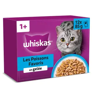 WHISKAS Sachets repas en gelée les poissons favoris pour chat 12x85g