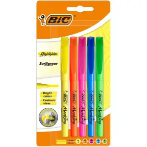 BIC Surligneurs pointe biseautée couleurs fluo assorties