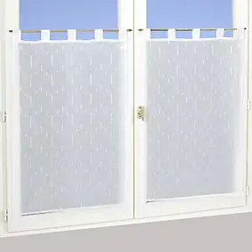 Paire de vitrage tamisant étamine à pattes effet fils coupés blanc L.160 x l.60cm Dylrev