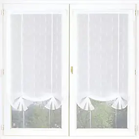 Paire de vitrage tamisant étamine passe-tringle rubans relevables blanc L.200 x l.90cm Dylrev