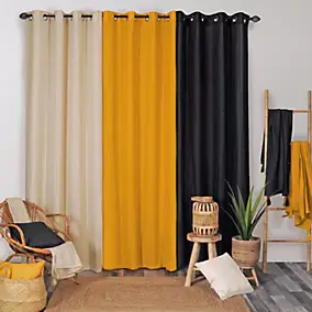 Rideau à œillets coton recyclé gris anthracite L.240 x l.140cm Dylrev