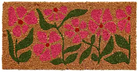 Paillasson d'entrée en fibre de coco fleurs roses L.25 x l.50 cm Sweetsol