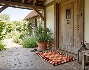 Paillasson d’entrée en fibres de coco décoratif damier terracotta 40 x 60 cm Sweetsol