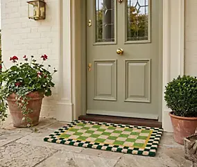 Paillasson d’entrée en fibres de coco décoratif damier vert 40 x 60 cm Sweetsol