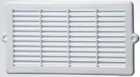 Grille d'aération PVC pour menuiserie Autogyre à persiennes avec moustiquaire blanche 210 x 107 mm