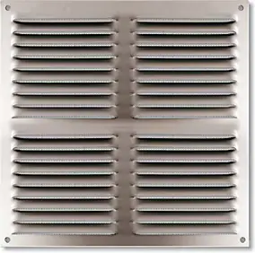 Grille d'aération aluminium Autogyre à persiennes avec moustiquaire brut 300 x 300 mm