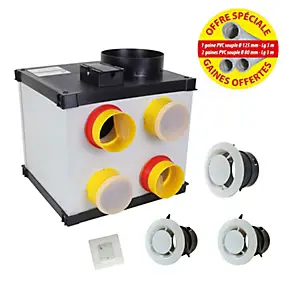 Kit de VMC simple flux Autogyre Silencio à détection d'humidité + gaines