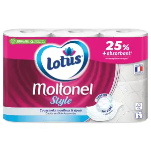 LOTUS Moltonel papier toilette blanc aquatube 3 épaisseurs 6 rouleaux