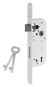 Serrure à encastrer de type Alsace pour porte d'entrée axe 40 mm en acier et alliage