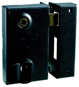 Serrure noire en applique verticale pour porte d'entrée droite - 73x125 mm