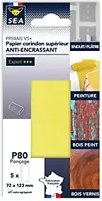 Feuille abrasive corindon 73 x 123 mm grain 80, lot de 5