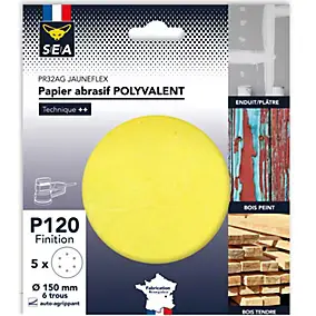 Papier abrasif corindon ø180 mm grain 120 non perforé, lot de 5