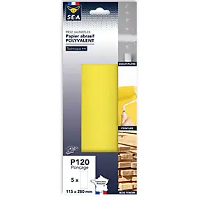 Papier abrasif corindon 115 x 280 mm grain 120 non perforé, lot de 5
