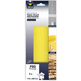 Papier abrasif corindon 115 x 280 mm grain 80 non perforé, lot de 5