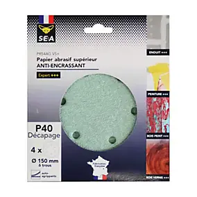 Papier abrasif corindon ø150 mm grain 40 anti-encrassement, lot de 4