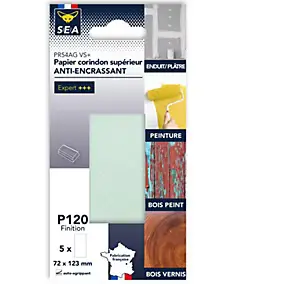 Feuille abrasive corindon 73 x 123 mm grain 120, lot de 5