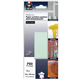 Papier abrasif anti-encrassant 93 x 185 mm grain 80, lot de 4