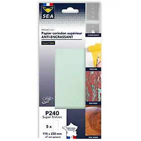 Papier abrasif anti-encrassant 115 x 230 mm grain 240 non perforé, lot de 5