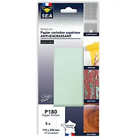 Papier abrasif anti-encrassant 115 x 230 mm grain 180 non perforé, lot de 5
