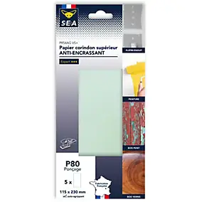 Papier abrasif anti-encrassant 115 x 230 mm grain 80 non perforé, lot de 5