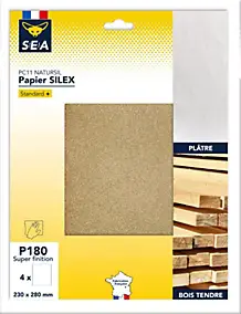 Feuille abrasive 230 x 280 mm grain 180 plâtre, lot de 4