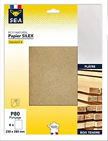 Feuille abrasive 230 x 280 mm grain 80 plâtre, lot de 4