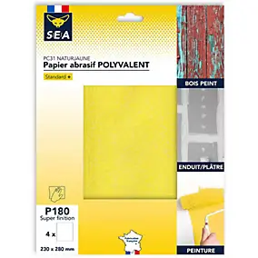 Feuille abrasive 230 x 280 mm grain 180, lot de 4