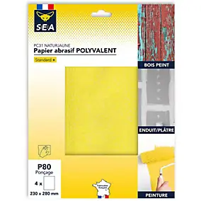 Feuille abrasive 230 x 280 mm grain 80, lot de 4