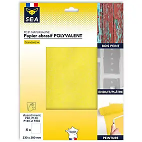 Feuille abrasive 230 x 280 mm grain 80 / 120 / 180 / 240, lot de 4