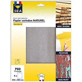 Feuille abrasive corindon 230 x 280 mm grain 80, lot de 4