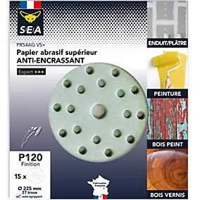 Papier abrasif corindon ø225 mm grain 120 anti-encrassement, lot de 15
