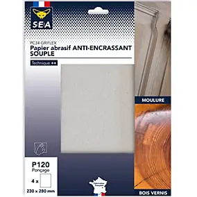 Feuille abrasive 230 x 280 mm grain 120 anti-encrassement éco, lot de 4