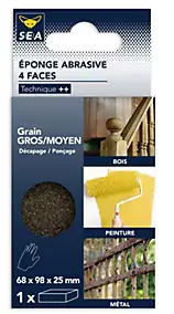 Eponge abrasive 4 faces 100 x 68 mm grain gros / moyen