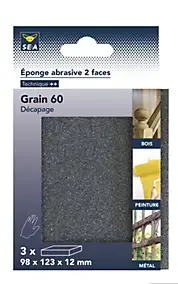 Eponge abrasive 2 faces 98 x 123 x 12 mm grain 60, lot de 3