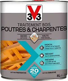 Traitement bois poutres et charpentes anti-insectes incolore mat V33 5 L - 25m²