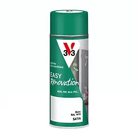 Bombe de peinture extérieure bois, fer, plastique blanc RAL 9016 satin V33 Easy Rénovation 400 ml