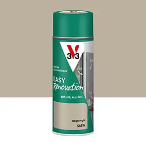 Bombe de peinture extérieure bois, fer, plastique beige argile satin V33 Easy Rénovation 400 ml