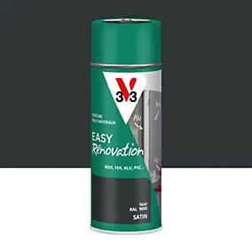 Bombe de peinture extérieure bois, fer, plastique noir satin V33 Easy Rénovation 400 ml
