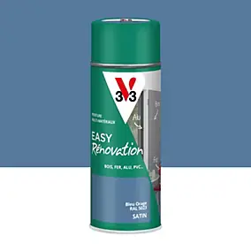 Bombe de peinture extérieure bois, fer, plastique bleu orage satin V33 Easy Rénovation 400 ml