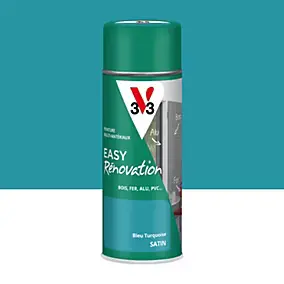 Bombe de peinture extérieure bois, fer, plastique bleu turquoise satin V33 Easy Rénovation 400 ml
