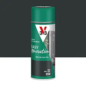 Bombe de peinture extérieure bois, fer, plastique noir mat V33 Easy Rénovation 400 ml
