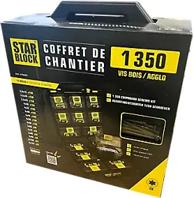 Coffret de chantier vis bois agglo/vis VBA Starblock (1350 vis acier zingué blanc à tête fraisée)